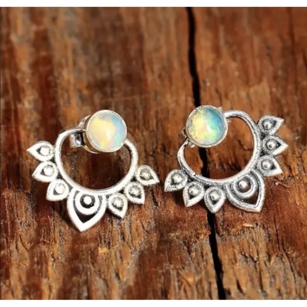 Silver Opal Ear Jacket- Lotus Flower